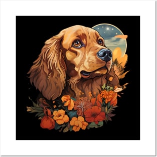 English Cocker Spaniel  Dog Vintage Floral Posters and Art